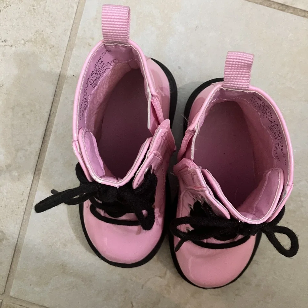 Wonder‎ Nation Pink/black Round Toe Lace Up & Zip Ankle Boots Kids Size 7